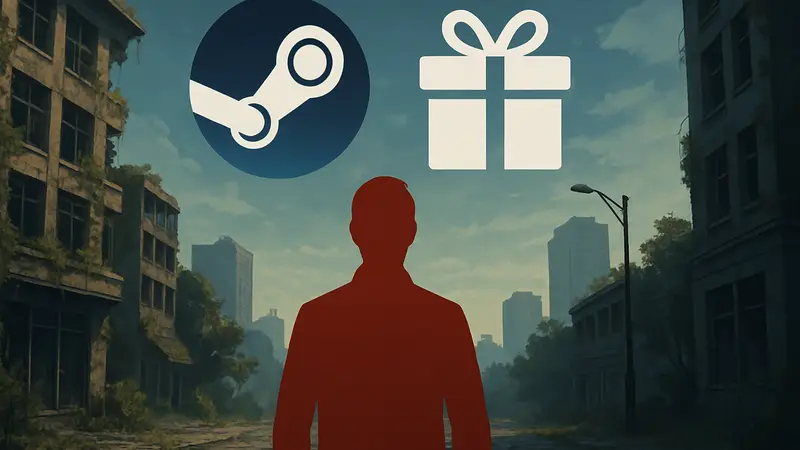 Логотип Steam и значок подарка, символизирующий бесплатную игру, которую можно забрать.