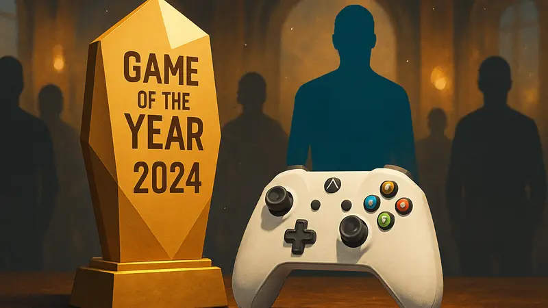 Награда «Игра года 2024» рядом с геймпадом, символизирующая бесплатную игру для загрузки