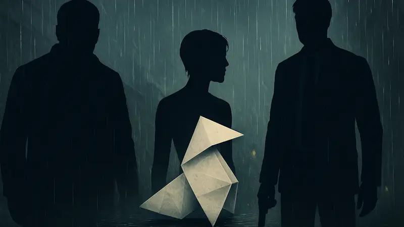 Обложка игры Heavy Rain, изображение главных персонажей в дождливую погоду