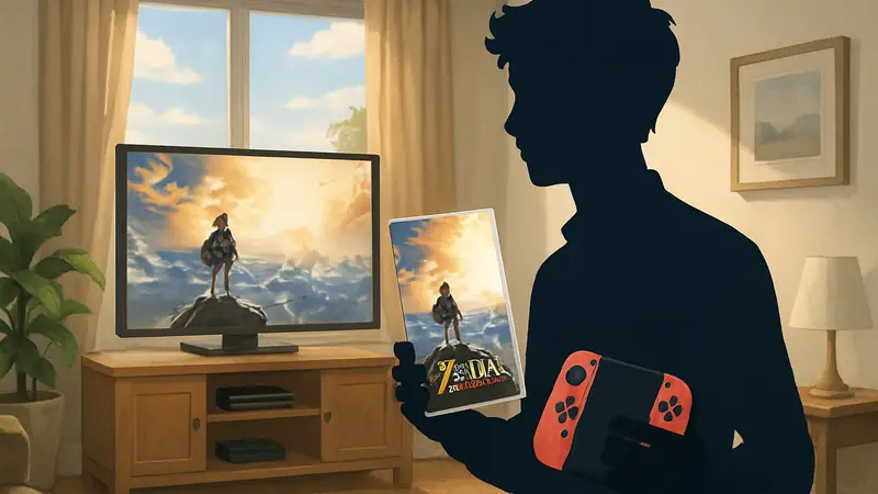 Актер Бенджамин Эван Эйнсворт, держащий в руках контроллер Nintendo Switch и игру The Legend of Zelda: Breath of the Wild.