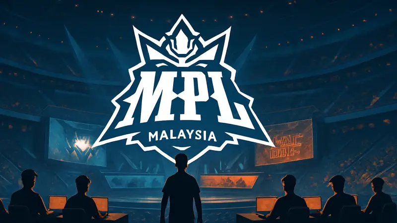Логотип MPL Malaysia на фоне киберспортивной арены с игроками Mobile Legends: Bang Bang.