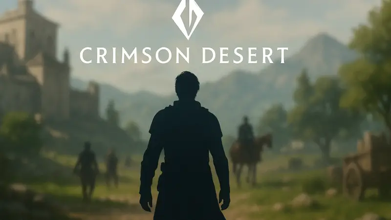 Логотип Crimson Desert на фоне размытой графики, символизирующей проблему на PS5.
