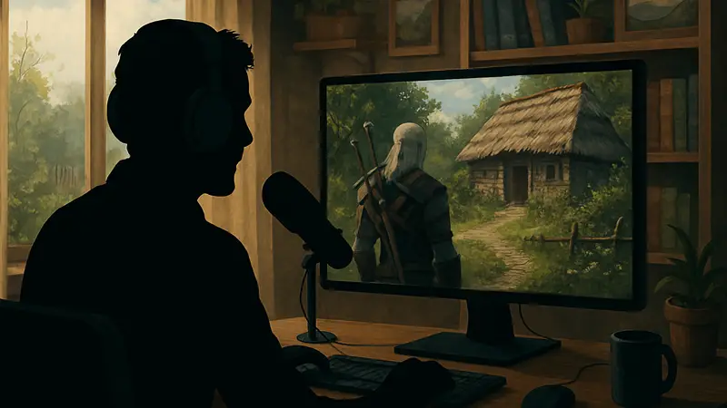 Артур Ганшинец, главный дизайнер сюжета игры «Ведьмак», играет в свою игру на стриме.