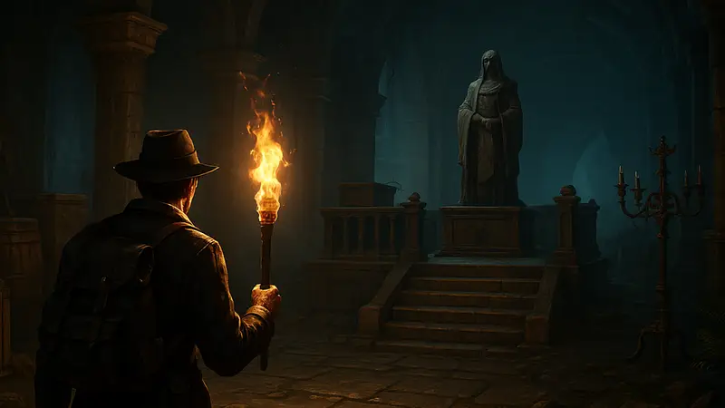 Игровой скриншот Dark Auction, демонстрирующий приключенческий геймплей на PS5