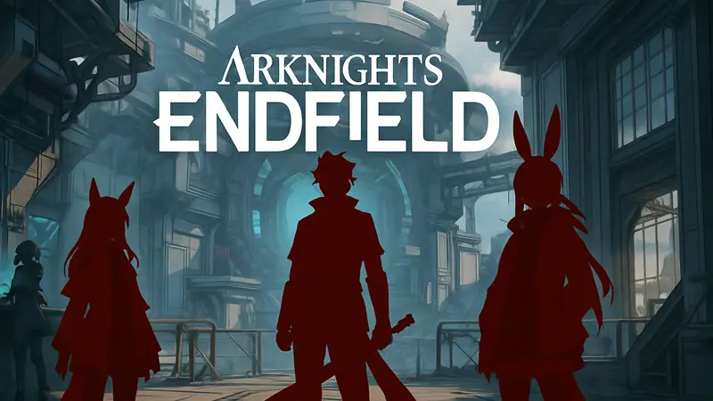 Логотип игры Arknights Endfield на фоне игрового интерфейса или персонажей, стилизованный дизайн