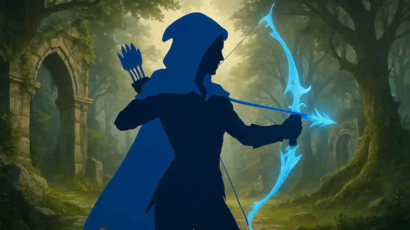 Косплей Drow Ranger из Dota 2, выполненный моделью hakayna, с луком и стрелами в фэнтезийной обстановке