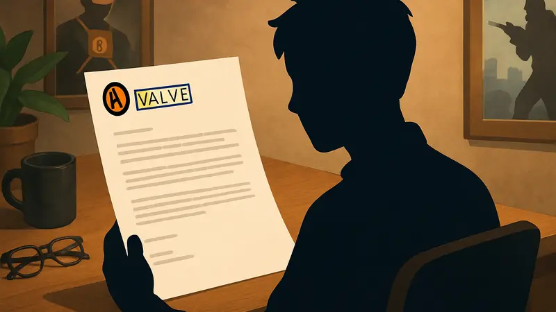 Письмо об отказе от Valve с дружелюбным текстом, лежащее на столе.