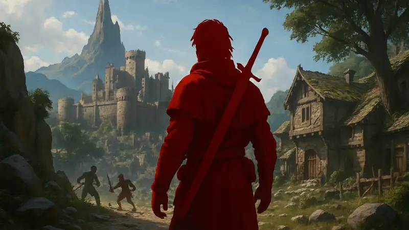 Скриншот из игры Crimson Desert с персонажем и элементами экшен-RPG в фэнтезийном мире.