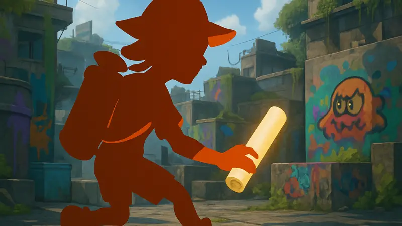 Игровой персонаж Splatoon Raiders собирает Солёный свиток.