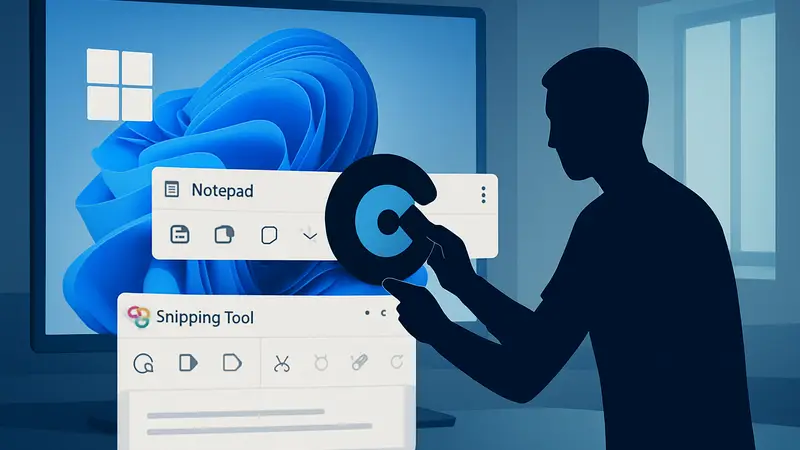 Windows 11, Microsoft Copilot, Notepad, Snipping Tool, удаление кнопок