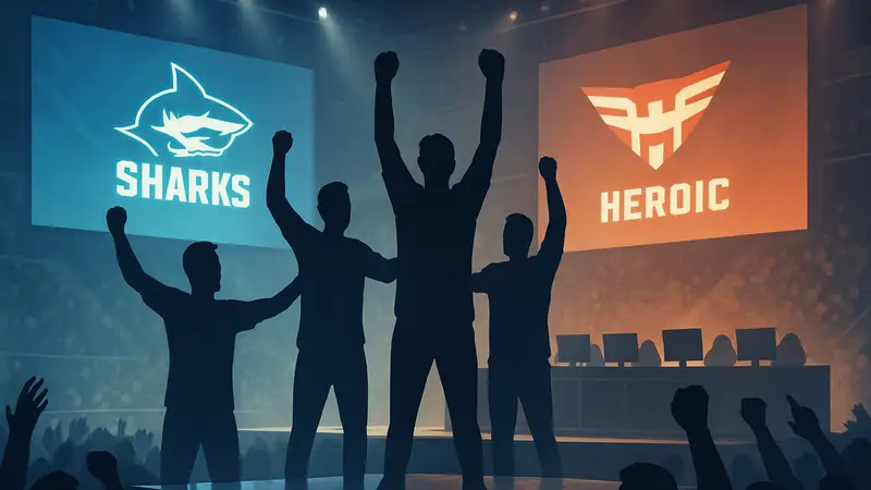Киберспортивная команда Sharks празднует победу над HEROIC на турнире Major.
