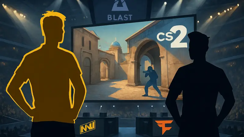 Киберспортсмены команд NAVI и FaZe на сцене турнира BLAST Rivals по CS2.