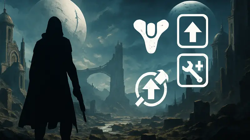 Обложка или скриншот Destiny 2 с элементами интерфейса, символизирующими игровое обновление