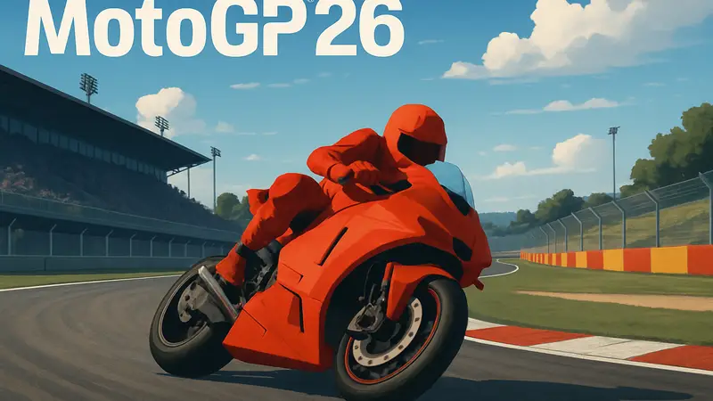 Обложка игры MotoGP 26 с гоночным мотоциклом на треке