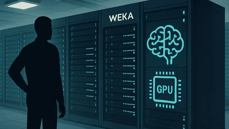 Система серверных стоек Weka с технологией кэширования для оптимизации GPU в ИИ-задачах.