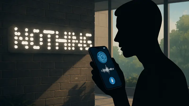 Логотип Nothing и иллюстрация ИИ-инструмента для диктовки на смартфоне