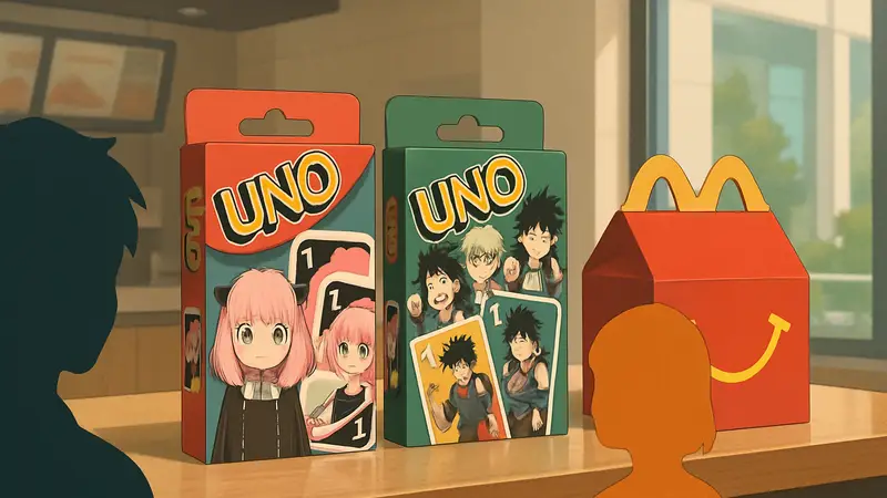 Аниме колоды Уно из McDonald's Японии с персонажами Spy x Family и My Hero Academia.