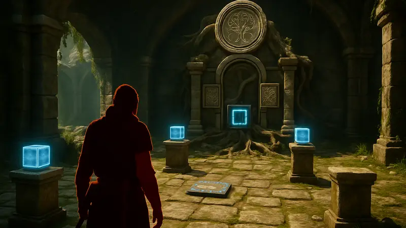 Головоломка Конец Корня в Crimson Desert, скриншот из игры с элементами головоломки