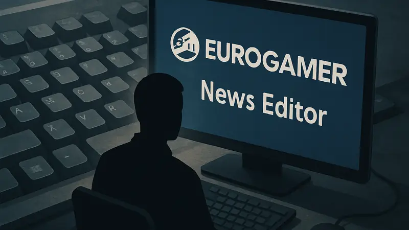 Логотип Eurogamer и текст «News Editor» на фоне компьютерной клавиатуры