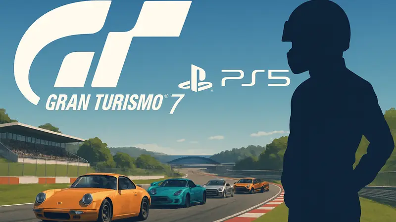 Обновление Gran Turismo 7 на PS5 с новыми автомобилями, логотип игры и гоночный трек.