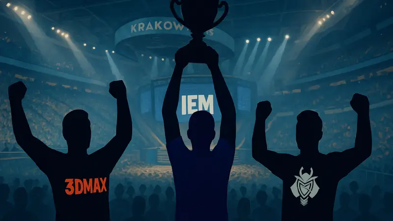 Команды Parivision, 3DMAX и G2 Esports празднуют выход в групповую стадию IEM Kraków 2026.