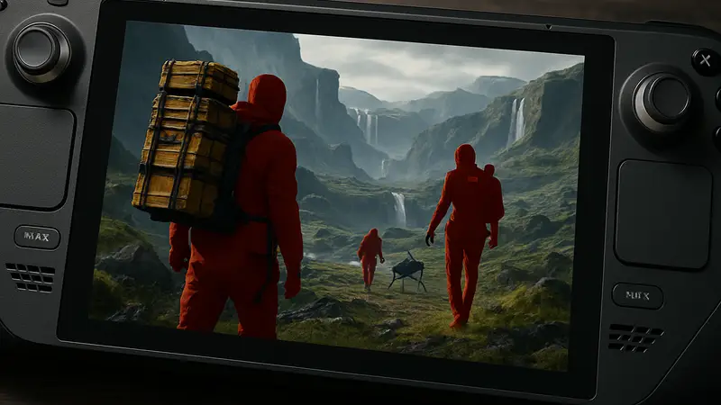 Изображение Death Stranding 2 на экране Steam Deck после патча, демонстрирующее улучшенную графику