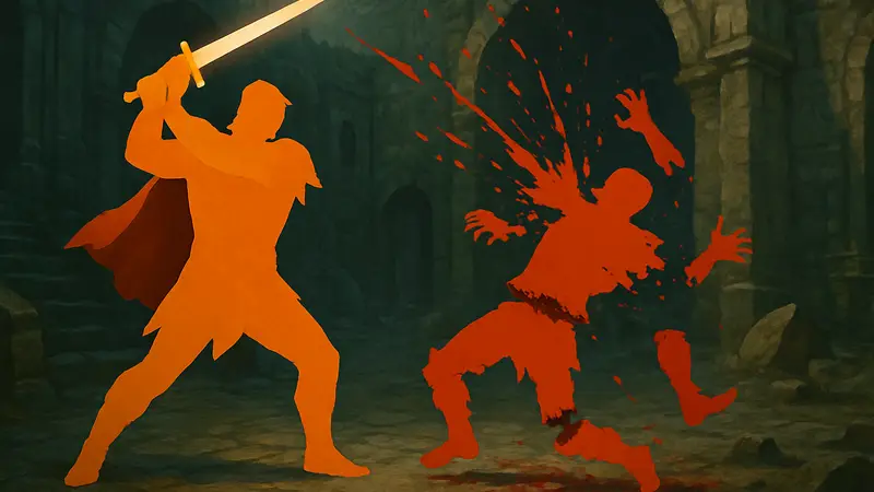 Скриншот из игры Blades of Fire, демонстрирующий бой или расчленение врага