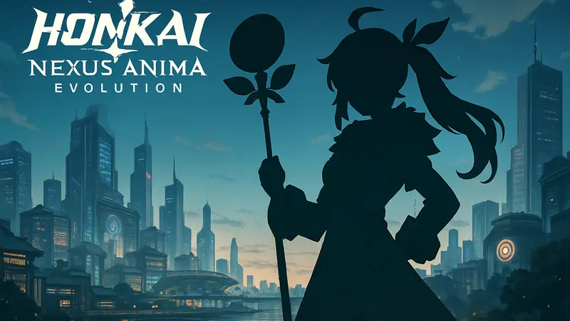 Логотип Honkai: Nexus Anima Evolution и изображение нового персонажа Moneytree из трейлера.