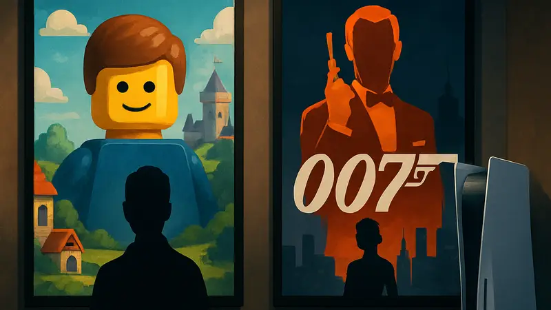 Постеры игр Lego Batman и Джеймс Бонд, анонсированных для PS5 в мае 2026 года.