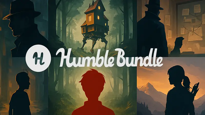 Логотип Humble Bundle на фоне игр с реактивным сюжетом.