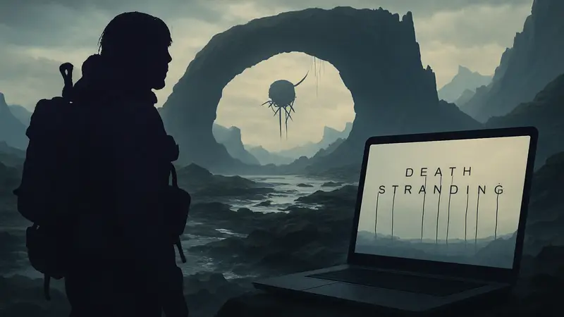 Кадр из трейлера Death Stranding 2, Сэм Портер, логотип игры, ПК порт