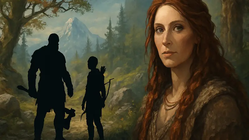 Лауфей (Фэй) из God of War, эскиз персонажа или сцена из игры с Кратосом и Атреем