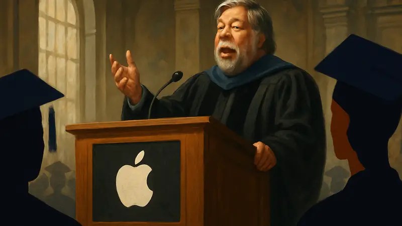 Стив Возняк, сооснователь Apple, выступает с вдохновляющей речью об искусственном интеллекте на выпускном.