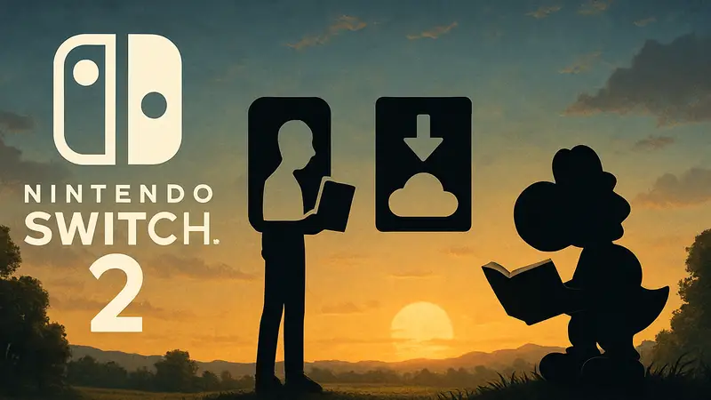 Изображение логотипа Nintendo Switch 2 и иконки физической и цифровой версии игр