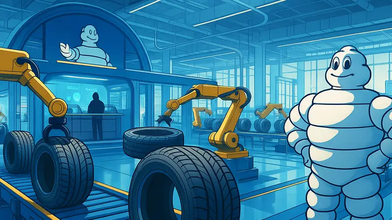 Футуристический завод Michelin в Шанхае с производственной линией шин.
