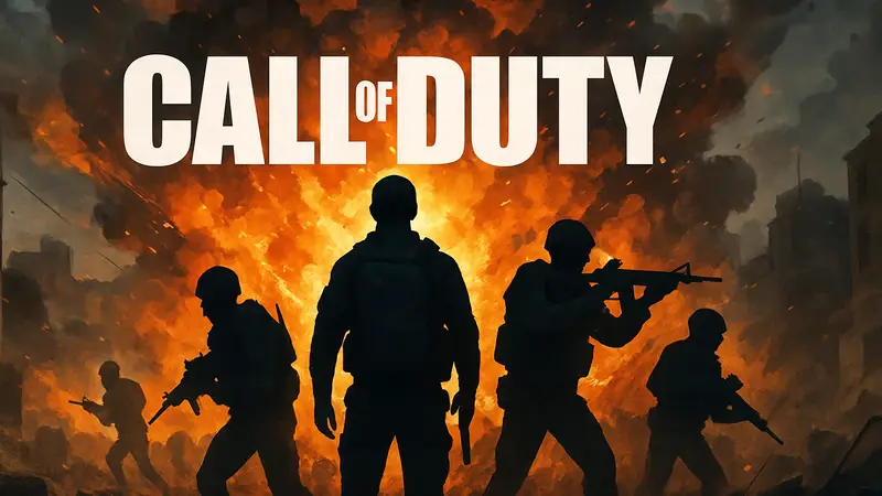 Логотип Call of Duty на фоне взрыва или боевой сцены, символизирующий новые утечки и анонсы.