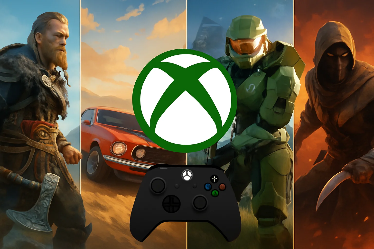 Логотип Xbox Free Play Days на фоне изображений четырех игр, доступных бесплатно на выходных.