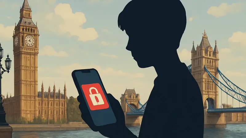 Запрет соцсетей детям в Великобритании. Подросток со смартфоном, экран заблокирован.