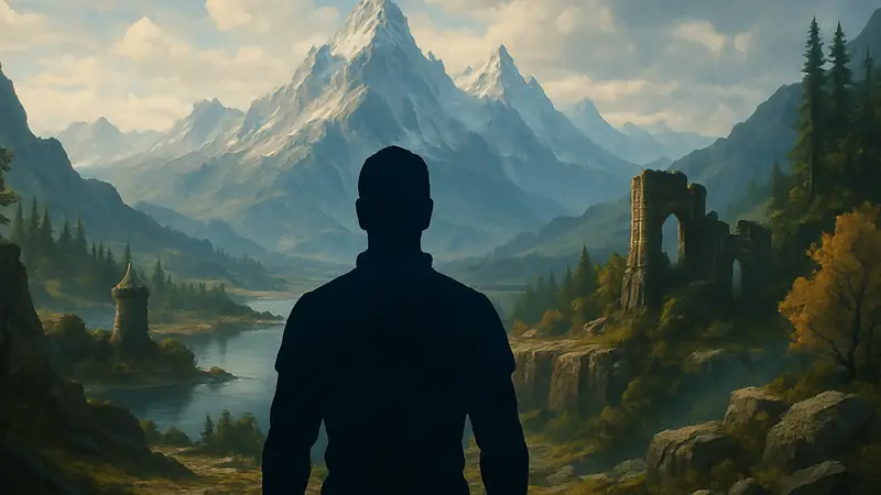 Логотип The Elder Scrolls 6 на фоне пейзажей Тамриэля.