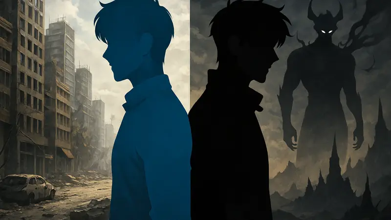 Главные герои Manhwa «Точка зрения всеведущего читателя» и «Поднятие уровня в одиночку» стоят спиной к спине.