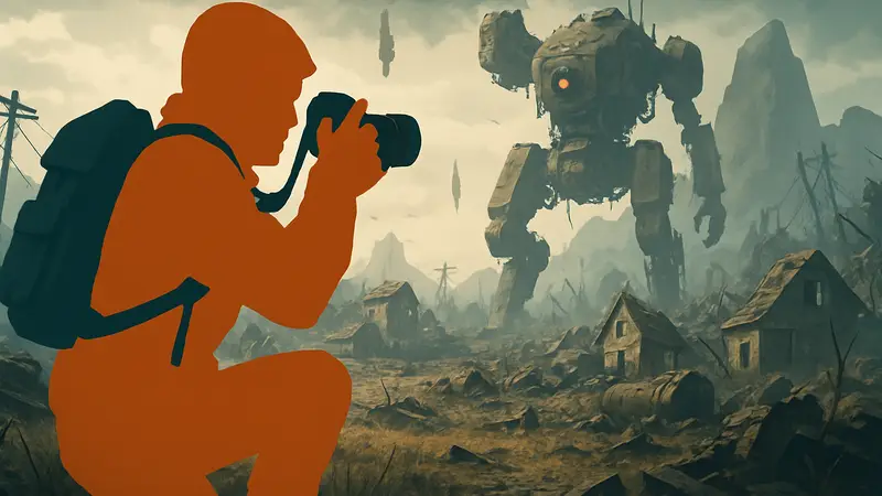 Игрок делает виртуальную фотографию в постапокалиптической атмосфере игры Arc Raiders.