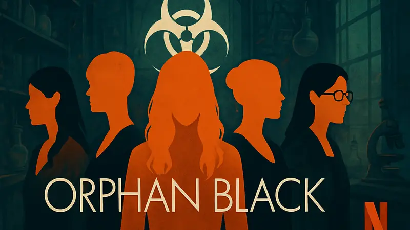 Постер сериала Orphan Black на Netflix, изображающий главных героинь-клонов, символизирующий интригующий сюжет