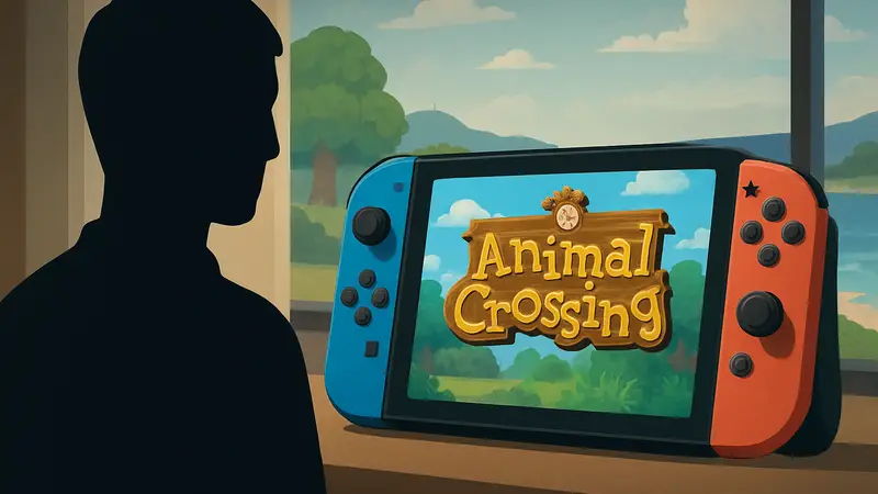 Логотип Animal Crossing на фоне игровой консоли Nintendo Switch, символизирующий ожидания Switch 2.