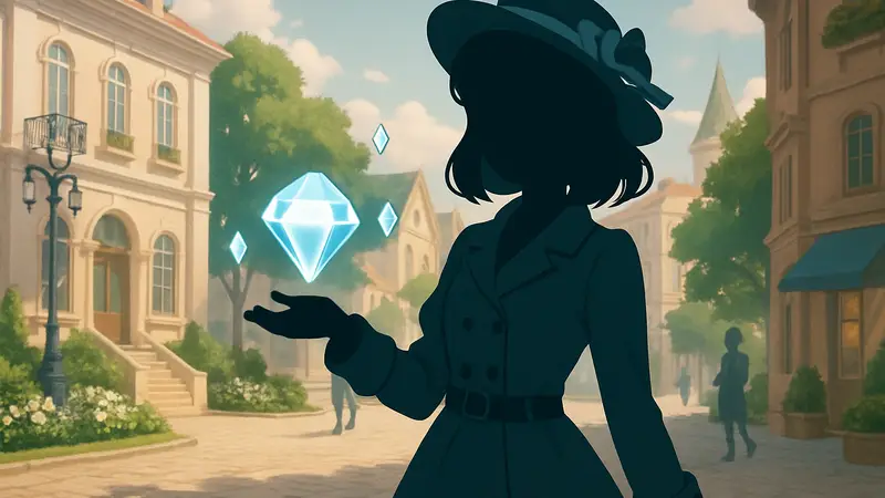 Изображение девушки в стильной одежде из Infinity Nikki, демонстрирующей Алмазы как игровую валюту