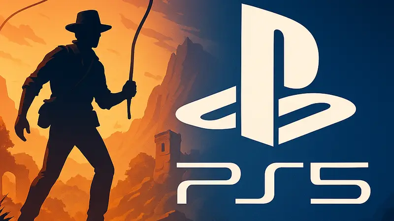 Логотип PlayStation 5 с изображением силуэта приключенческой игры