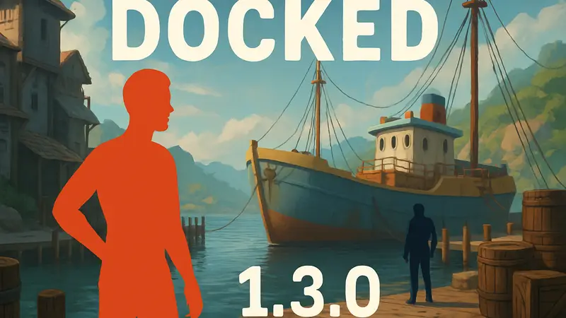 Логотип игры Docked или скриншот с геймплеем и номером версии 1.3.0
