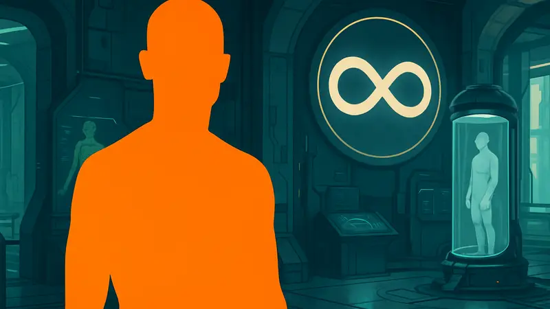 Брайан Джонсон, основатель программы "Бессмертные", на фото с элементами футуризма.