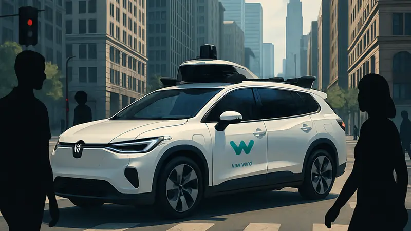 Беспилотное такси Waymo на улице города, футуристический автомобиль, технологии беспилотного вождения