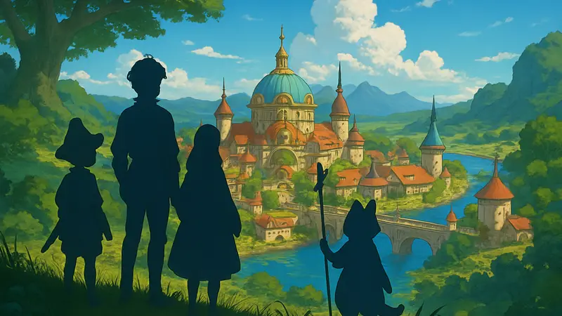 Арт из Ni no Kuni: Cross Worlds, изображающий персонажей и мир Evermore