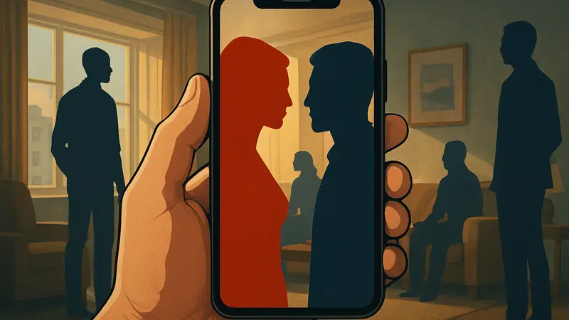 Изображение смартфона с вертикальным видео, демонстрирующее «микродраму» — гибрид TikTok и мыльной оперы.